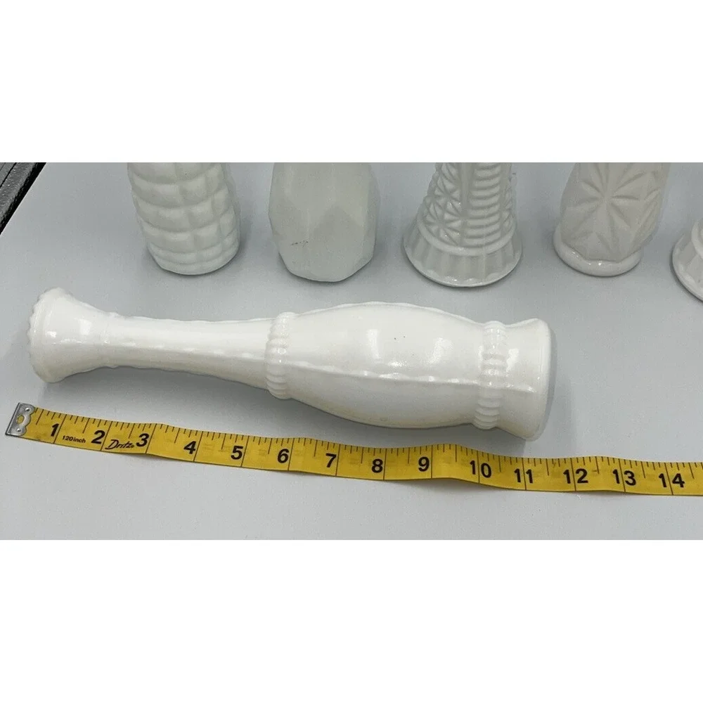 Lot of 6 Vintage Milk Glass Bud Vases Various Heights & Patterns (8-b0)